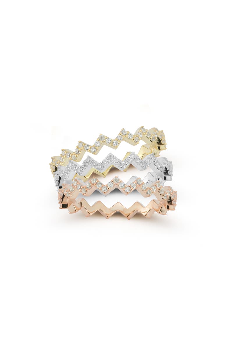 SPHERA MILANO Set of 3 Mixed Metal CZ Pavé Stackable Rings, Alternate, color, Gold