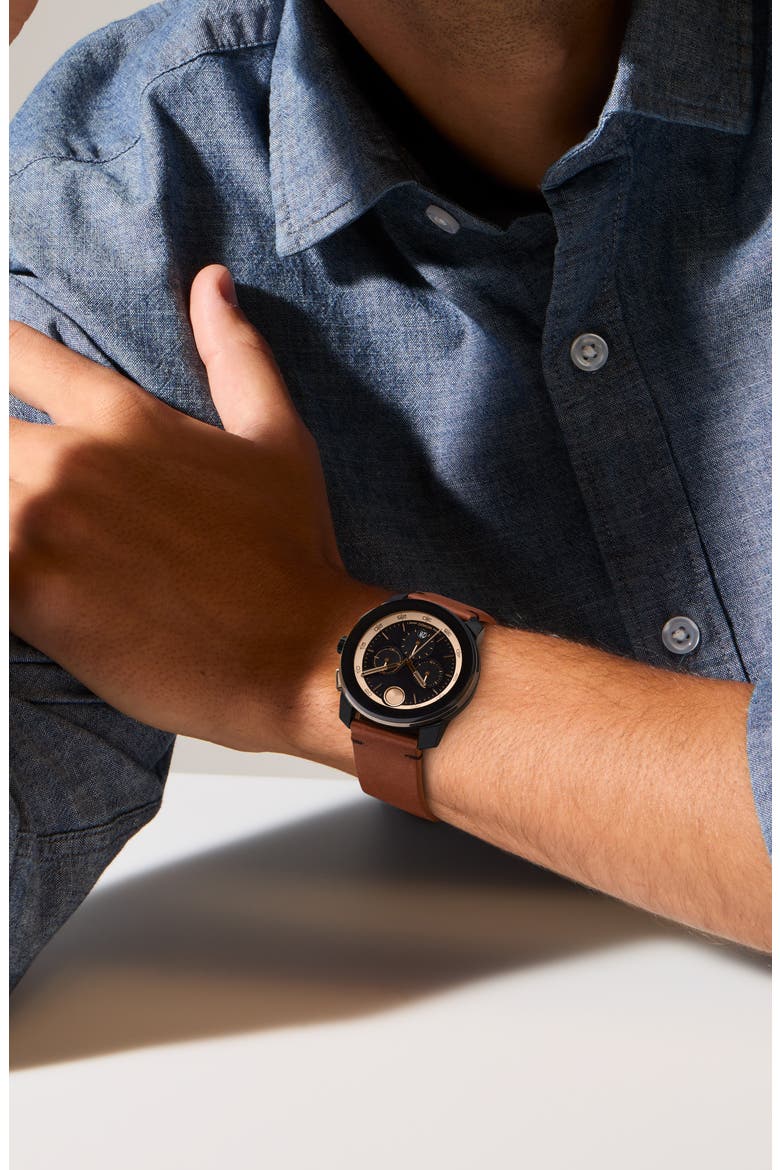 Bold TR90 Leather Strap Watch, Alternate, color, BLACK DIAL