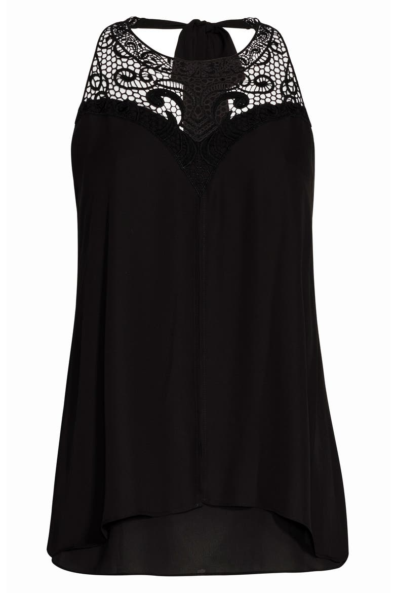 Layered Motif Lace Detail Tiered Top, Alternate, color, BLACK