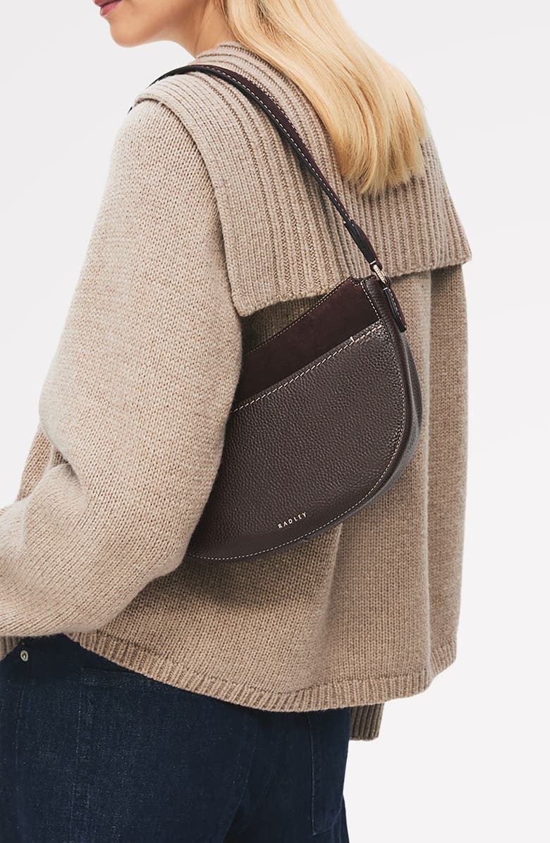 Radley Portland Way Small Zip Top Leather Shoulder Bag, Alternate, color, Dark Oak