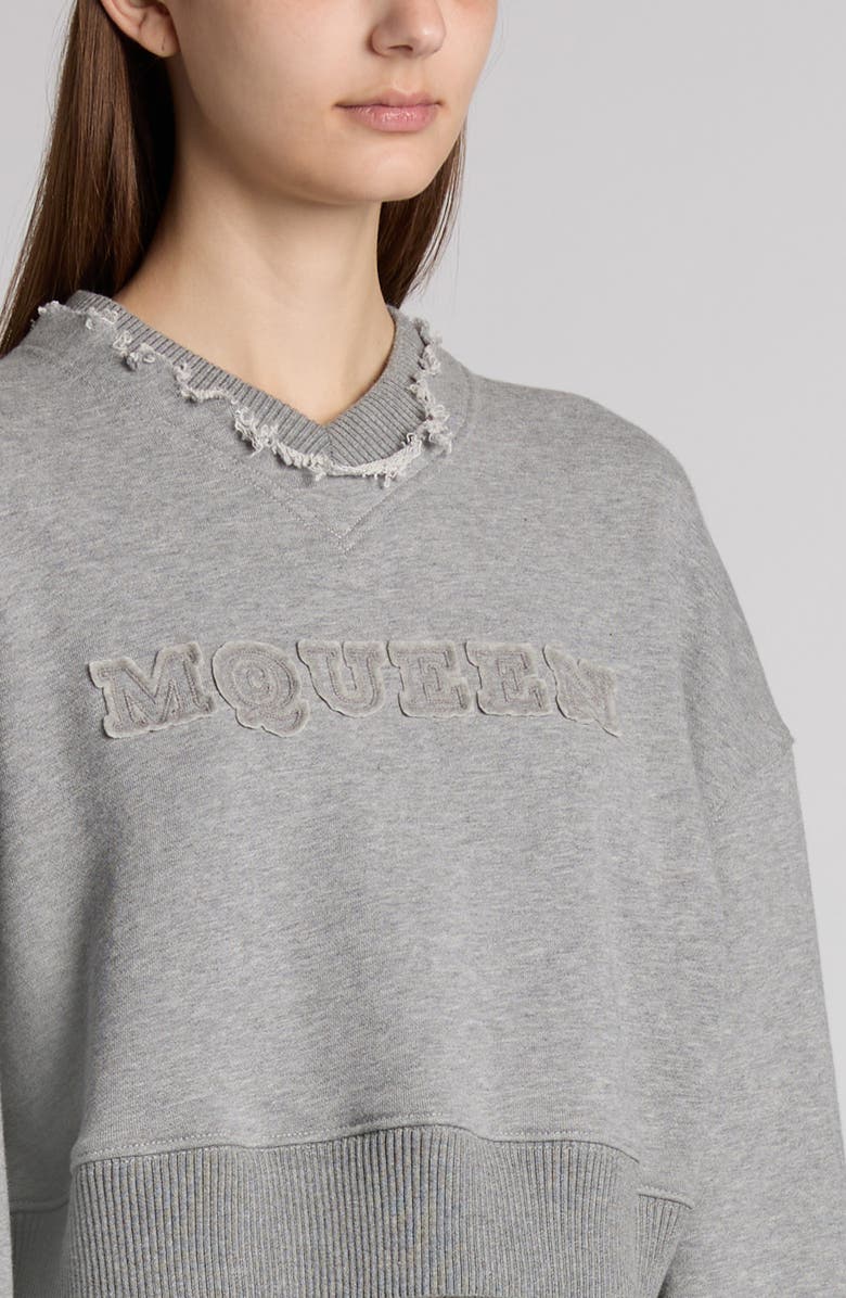 McQueen Distressed Crop French Terry Logo Sweatshirt, Alternate, color, 