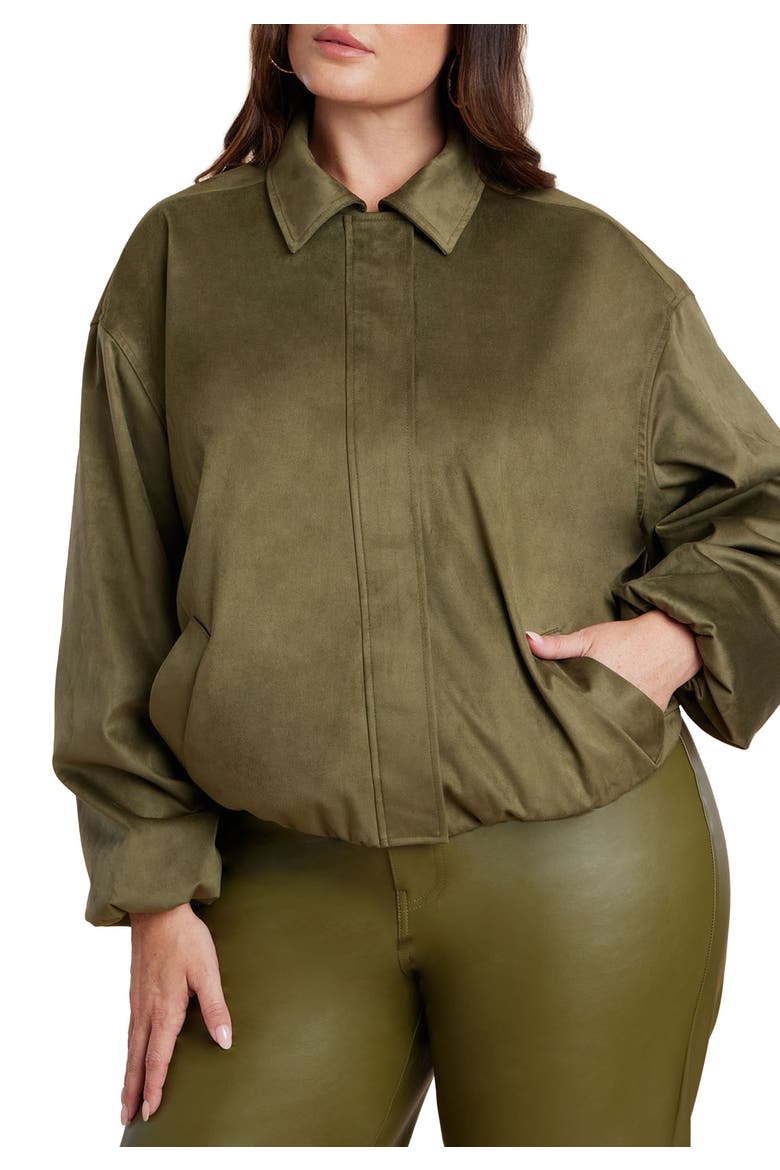 Faux Suede Bomber Jacket, Main, color, BURNT OLIVE