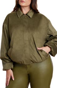 ELOQUII Faux Suede Bomber Jacket