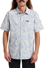 Quiksilver Terra Classic Abstract Print Short Sleeve Stretch Cotton Button-Up Shirt