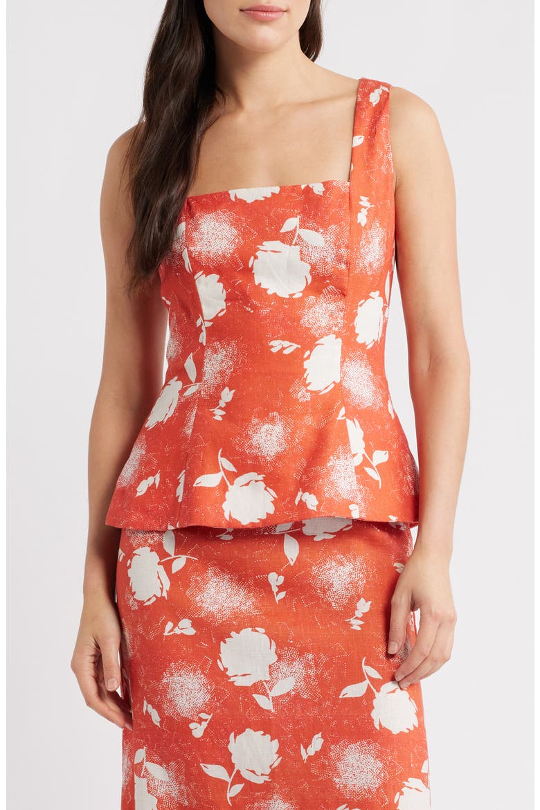Mina Abstract Floral Peplum Top, Main, color, SUNROSE ROSSO