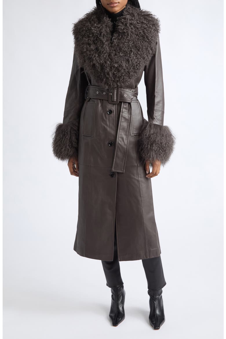 Monica Lambskin & Genuine Shearling Coat, Main, color, DARK CHOCOLATE