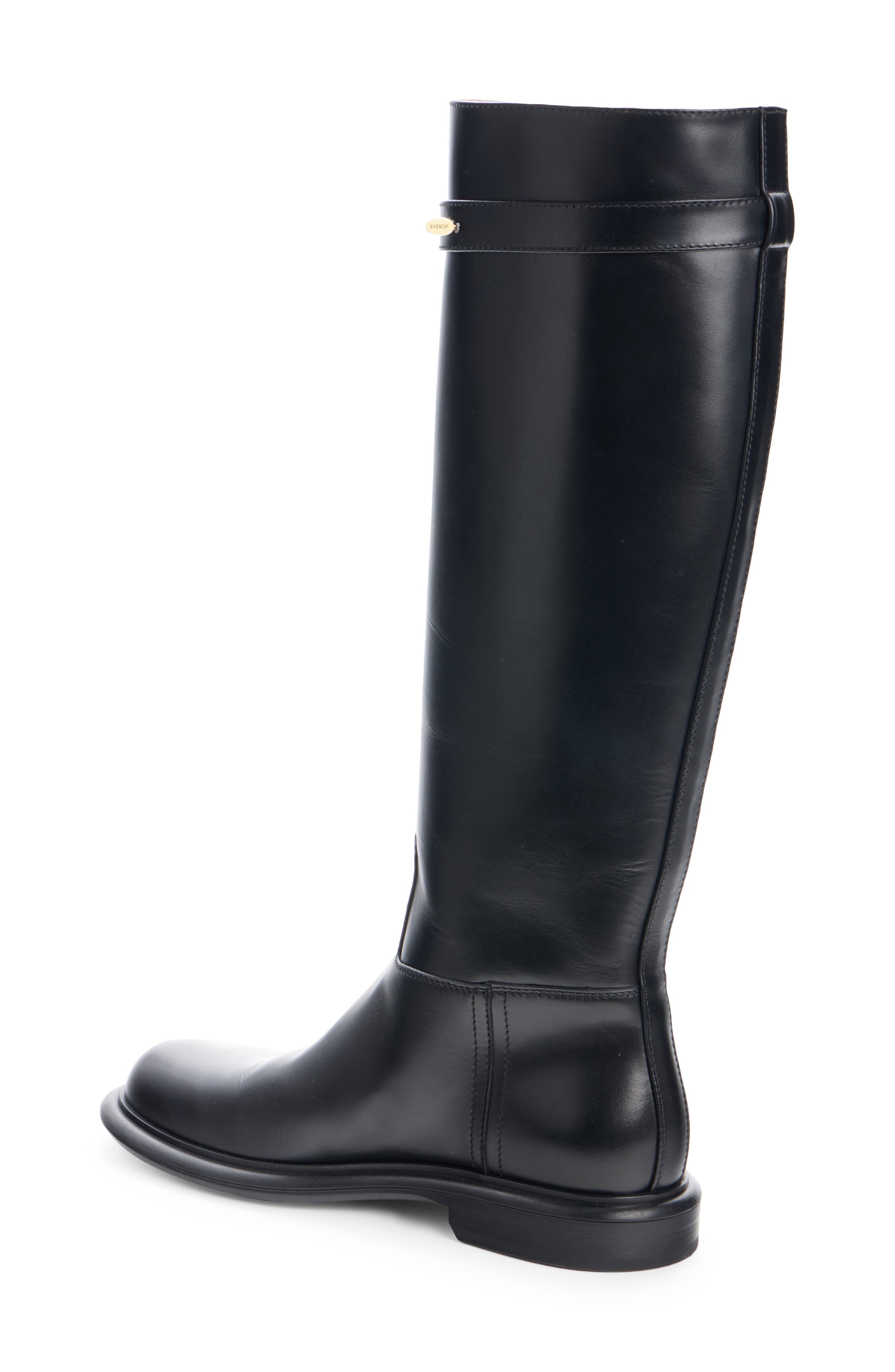 Pinch Knee High Leather Boot, Alternate, color, BLACK