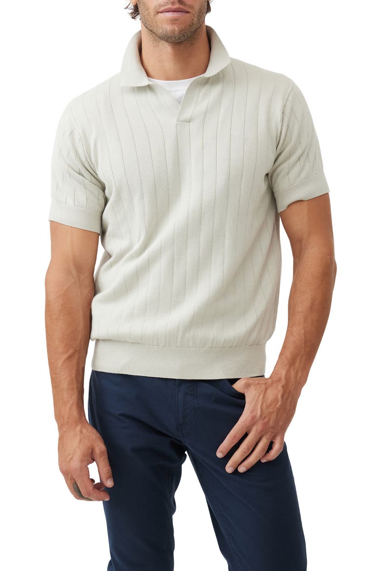 Frey's Crescent Rib Cotton Sweater Polo, Main, color, STONE