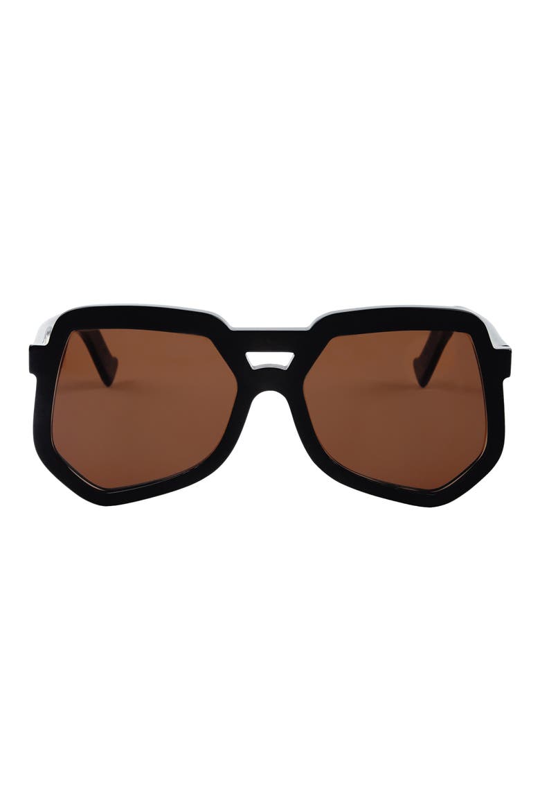 55mm Clip Aviator Hexagonal Sunglasses, Main, color, BLACK/ BROWN
