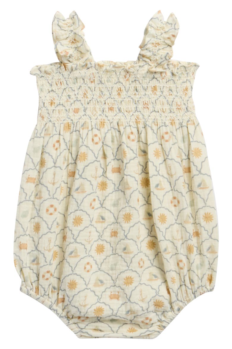 Julia Nautical Print Cotton Romper, Alternate, color, IVORY
