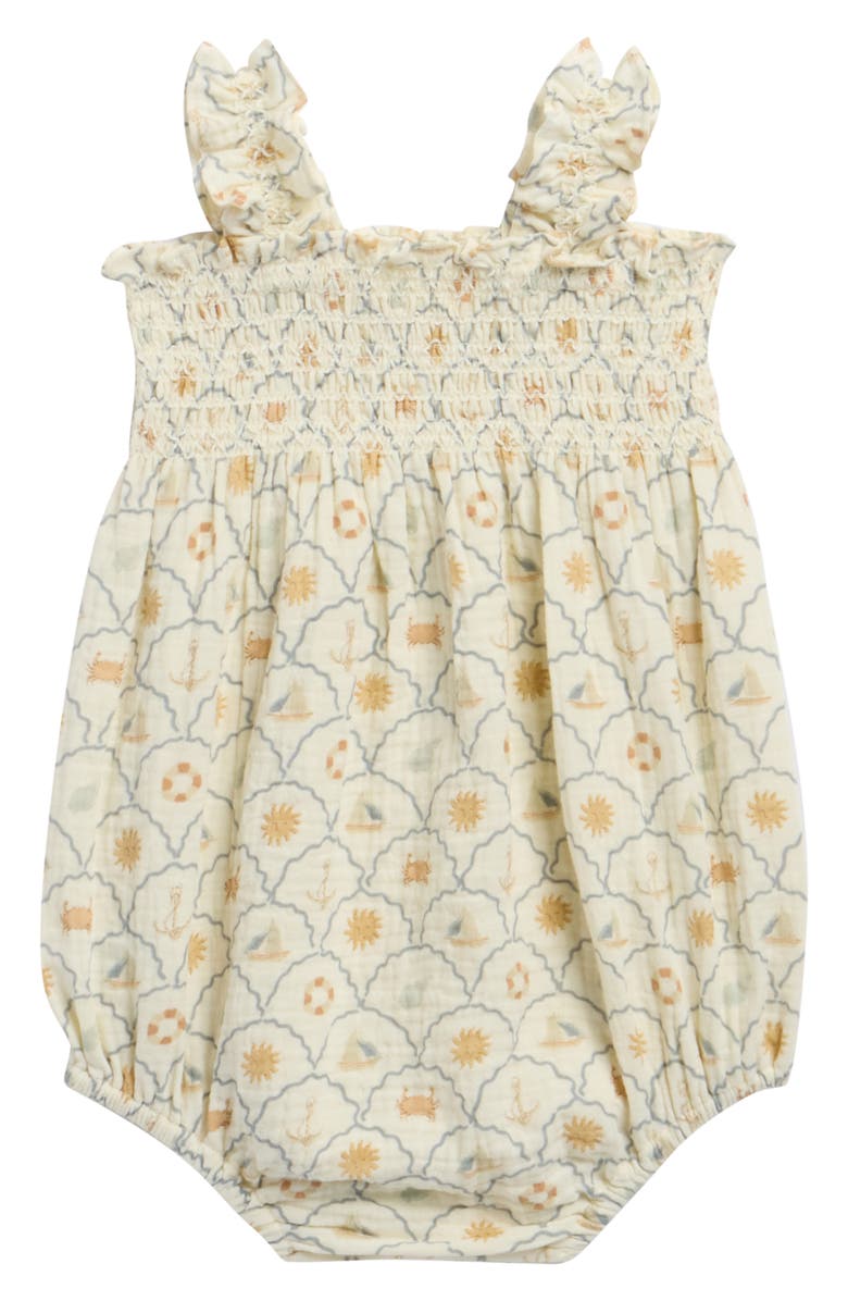 Rylee + Cru Julia Nautical Print Cotton Romper, Alternate, color, Ivory