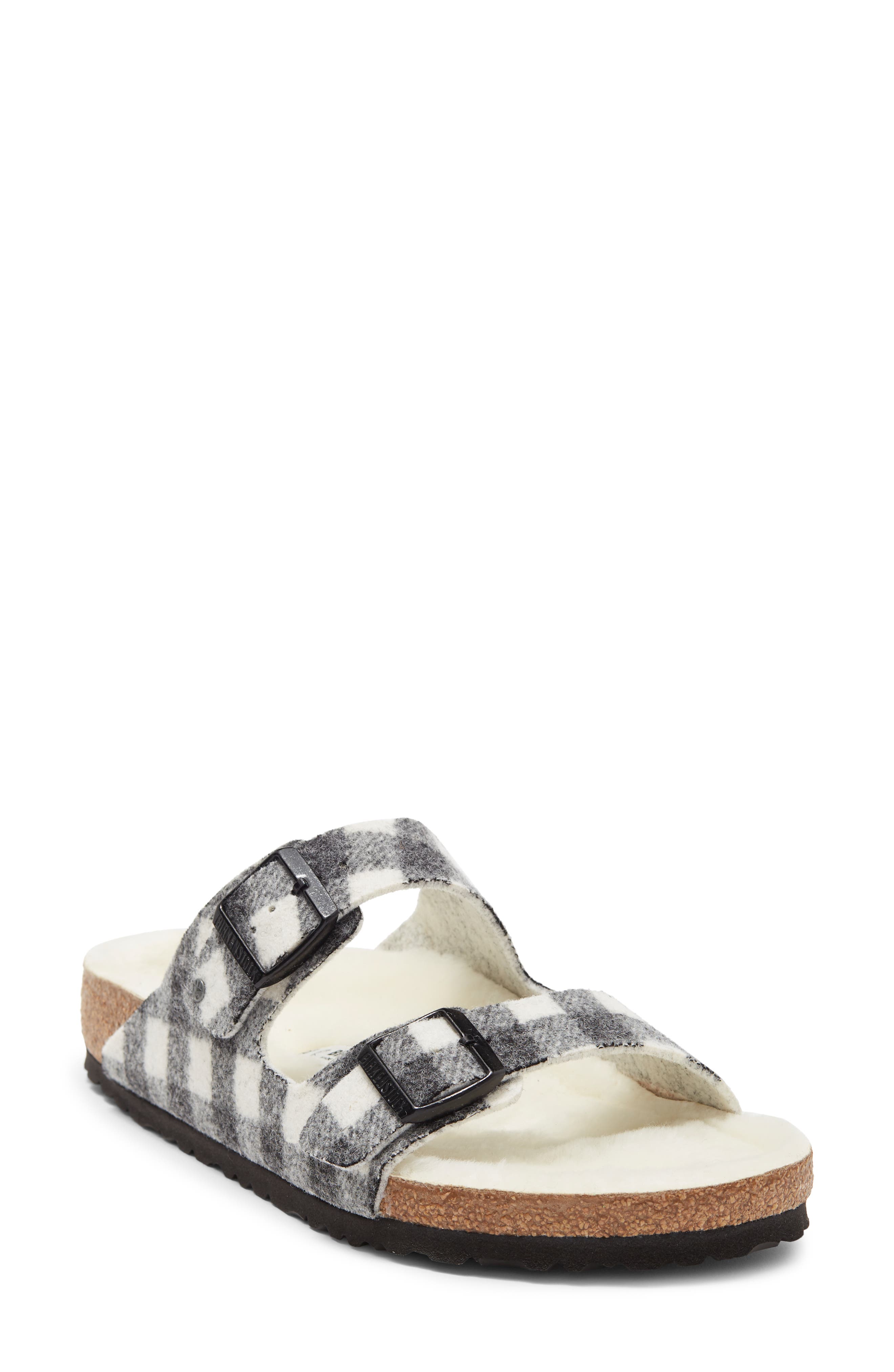 Birkenstock Arizona Plaid Genuine Shearling Slide Sandal, Main, color, 