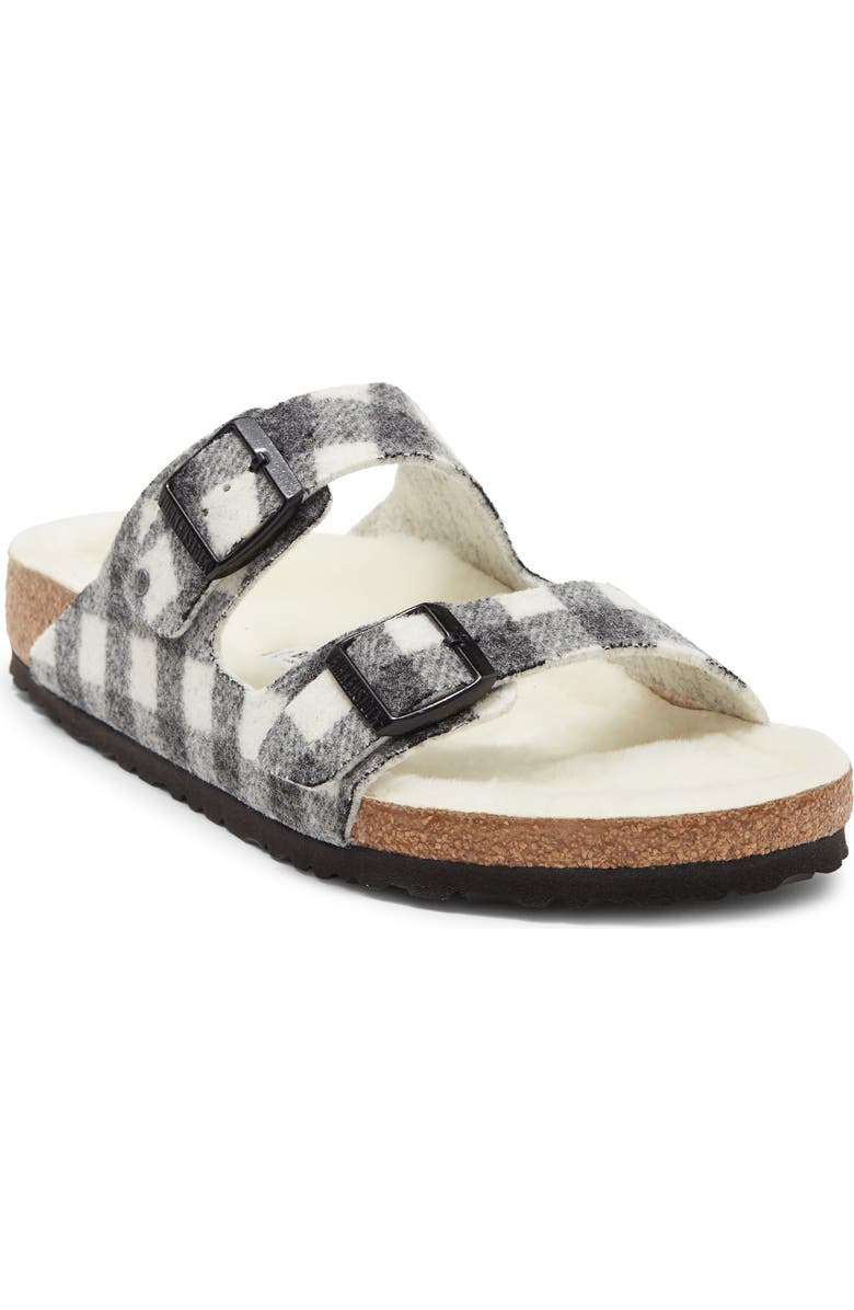 Birkenstock Arizona Plaid Genuine Shearling Slide Sandal, Main, color,