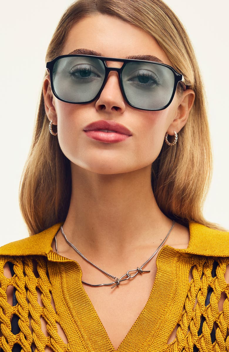 QUAY On the Fly 57mm Aviator Sunglasses, Alternate, color, Black/ Aqua