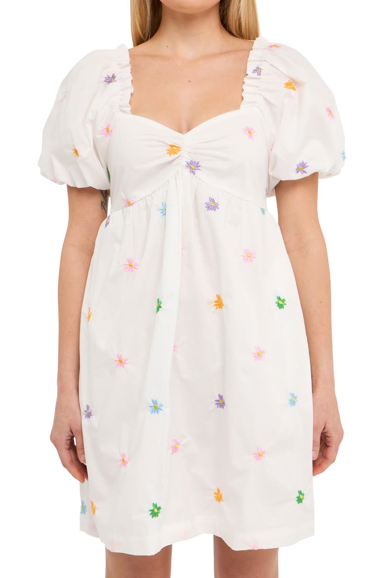 Floral Embroidery Babydoll Dress, Alternate, color, WHITE