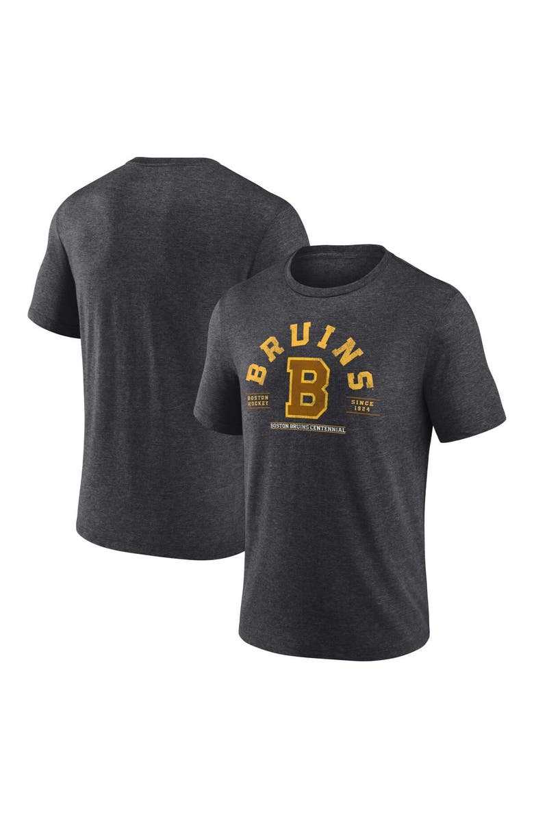 FANATICS Men's Fanatics Branded  Heather Charcoal Boston Bruins Centennial The Early Years Tri-Blend T-Shirt, Main, color, Heather Charcoal