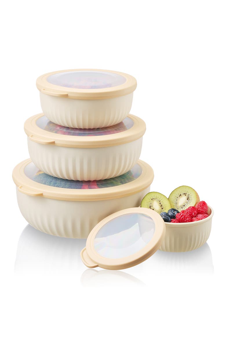 4-Pack Round Stackable Food Storage Containers, Alternate, color, BEIGE