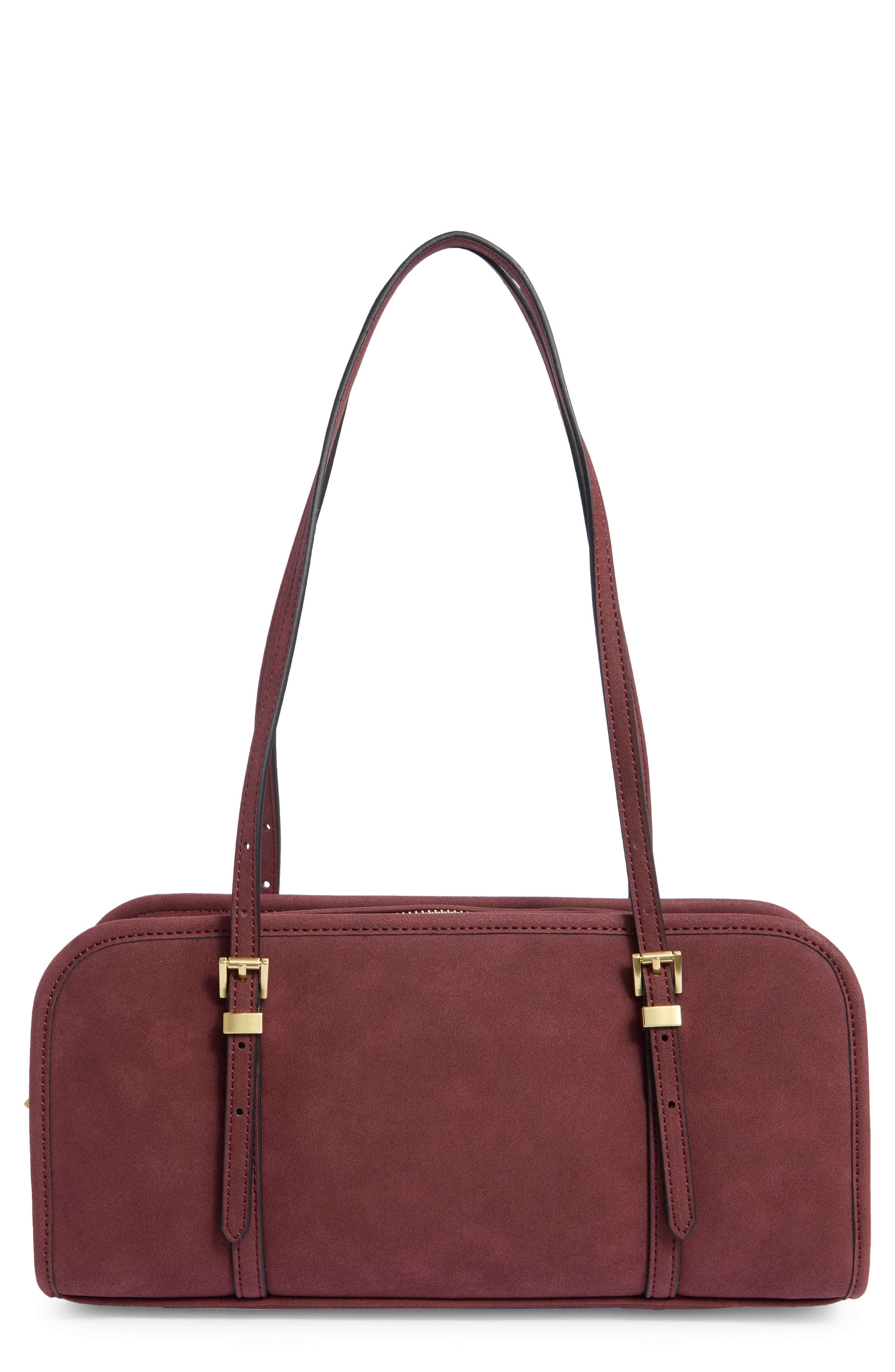 BCBG Suede East/West Shoulder Bag, Main, color, Cherry Wine
