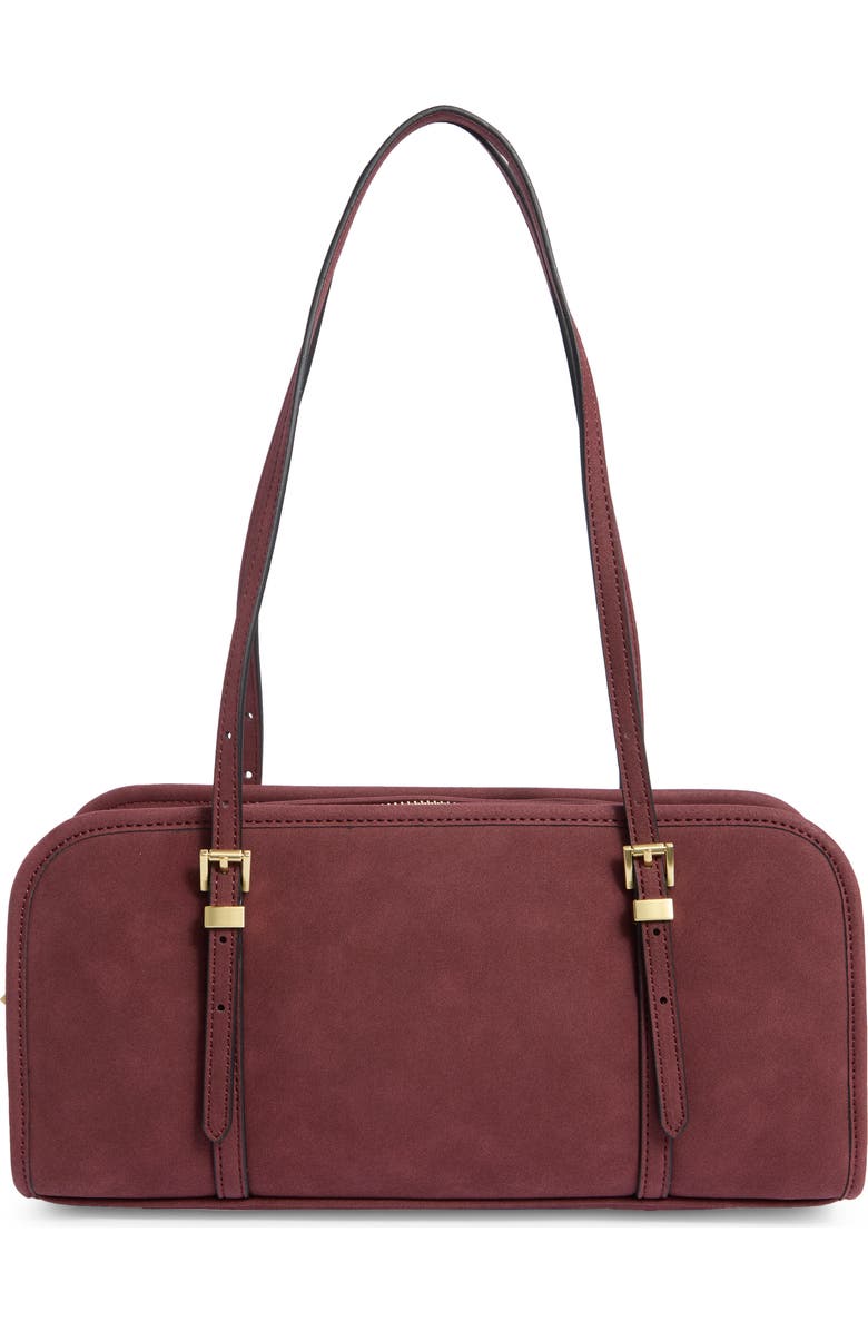 BCBG Suede East/West Shoulder Bag, Main, color, Cherry Wine