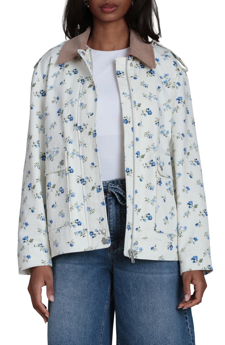 Bagatelle Mixed Media Twill Jacket, Alternate, color, Valley Floral Cornflower
