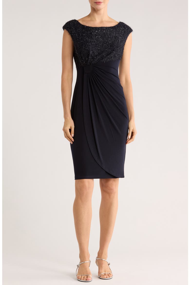 Eyelash Faux Wrap Cocktail Dress, Main, color, MIDNIGHT