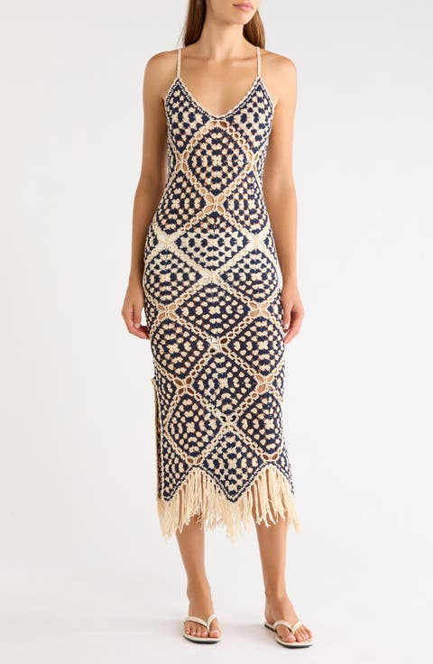 Chevron Fringe Cover-Up Maxi Dress