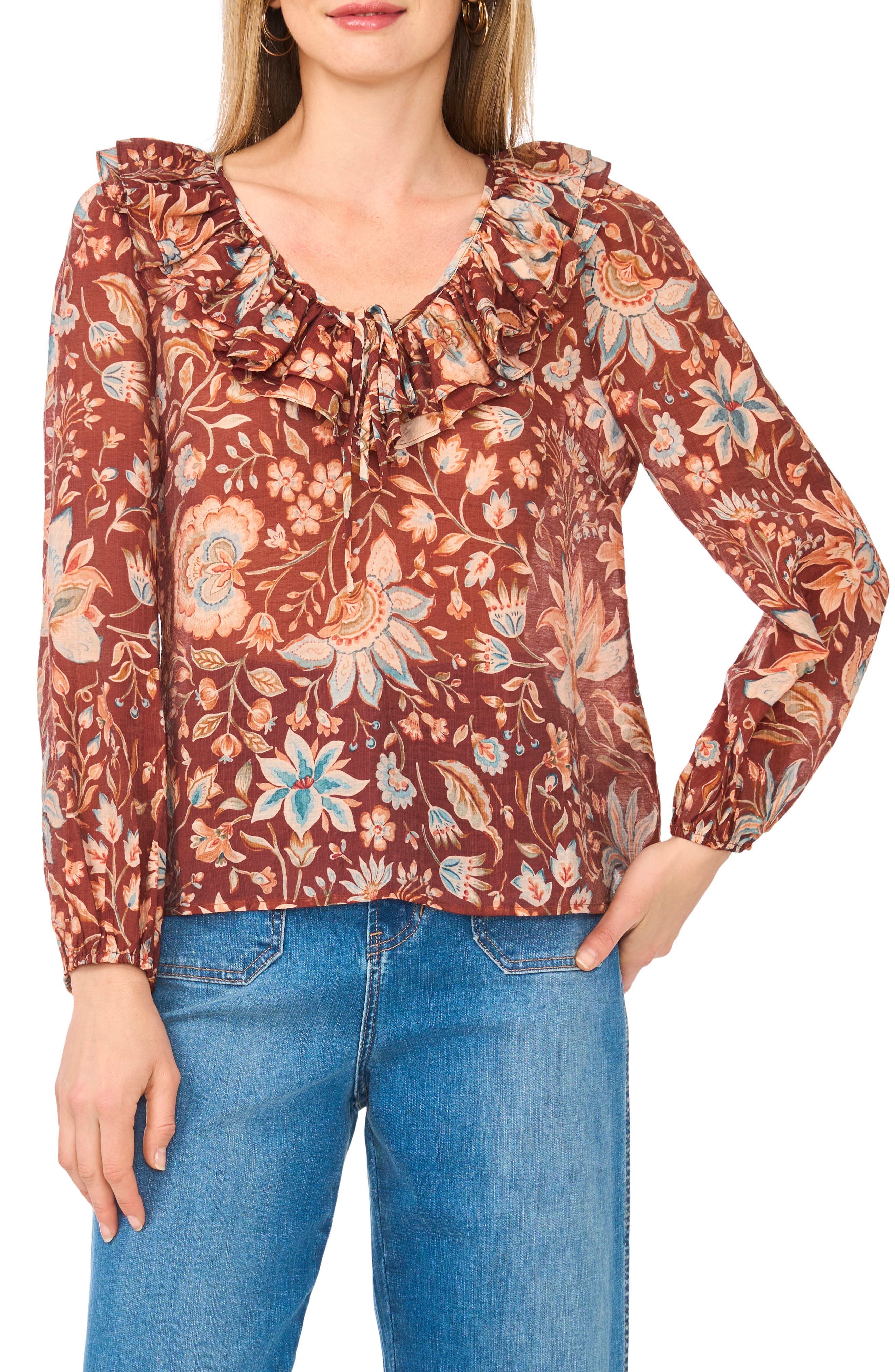 Floral Ruffle V-Neck Top