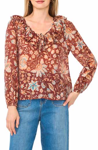 Floral Ruffle V-Neck Top