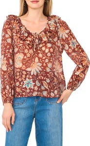 Vince Camuto Floral Ruffle V-Neck Top
