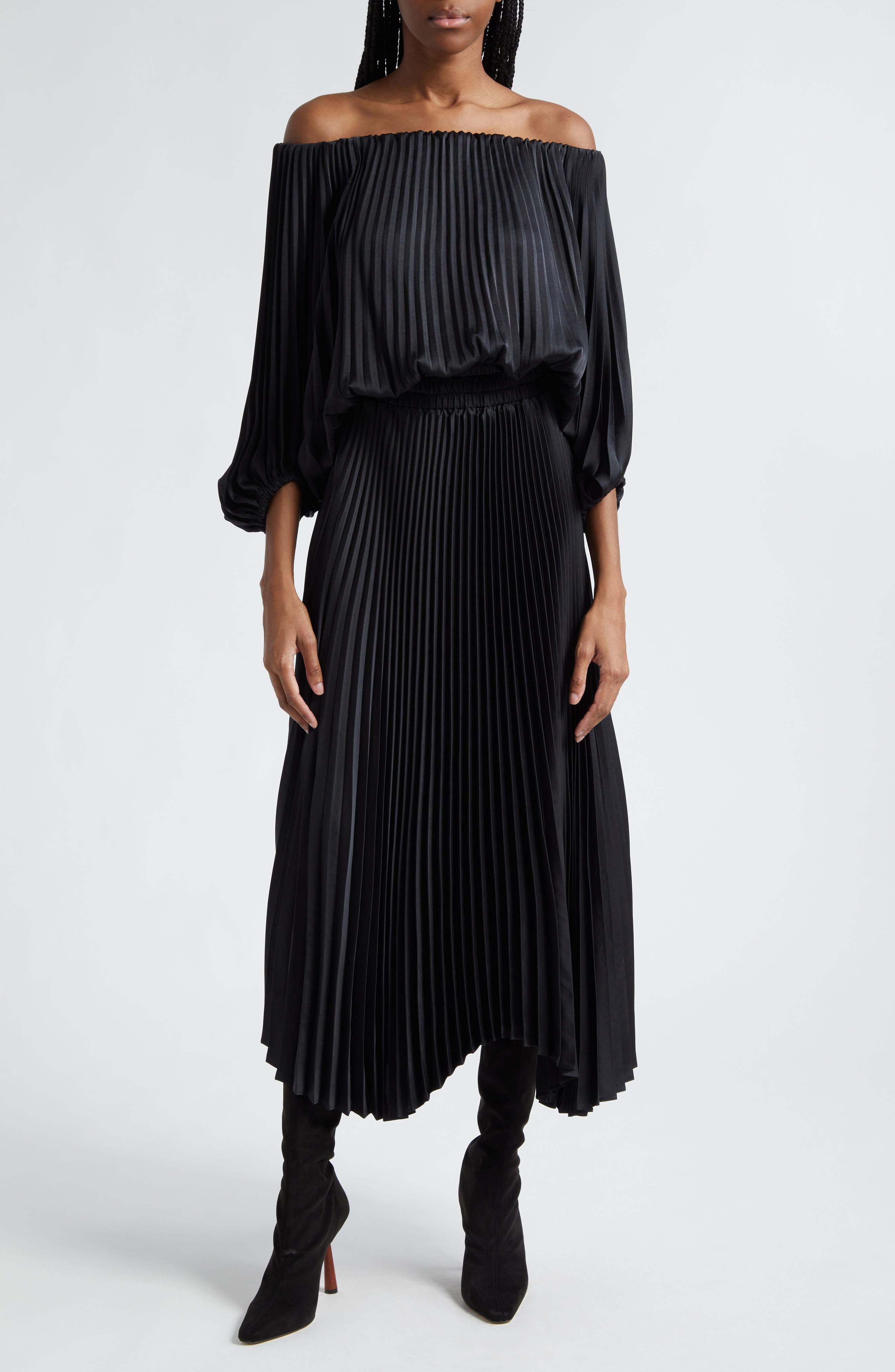 Sienna Pleated Off the Shoulder Maxi Dress