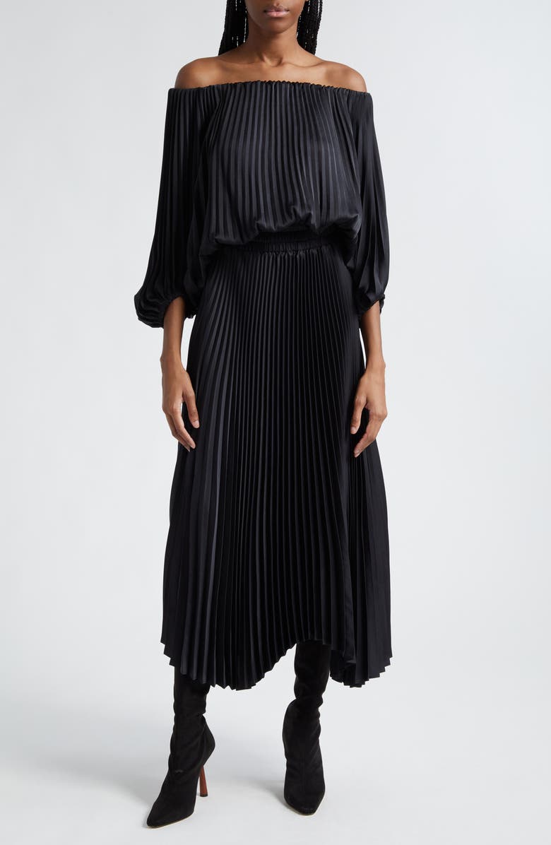 A.L.C. Sienna Pleated Off the Shoulder Maxi Dress, Main, color, 