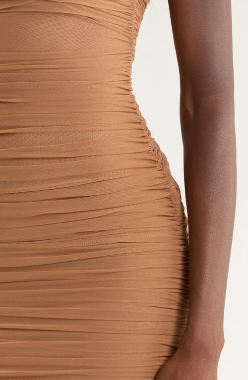 House Of Cb Fornarina Ruched Mesh Maxi Dress In Brown