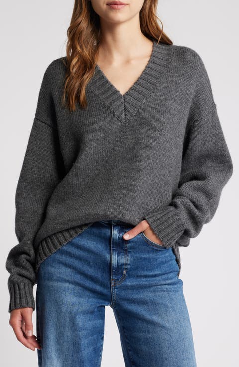 Chunky V-Neck Wool & Cashmere Sweater