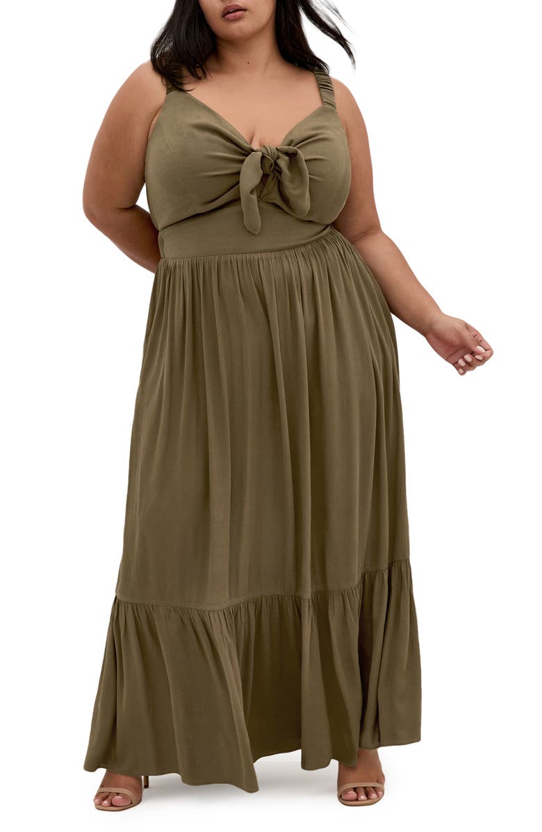 City Chic Vacay Fit & Flare Maxi Dress, Main, color, Khaki