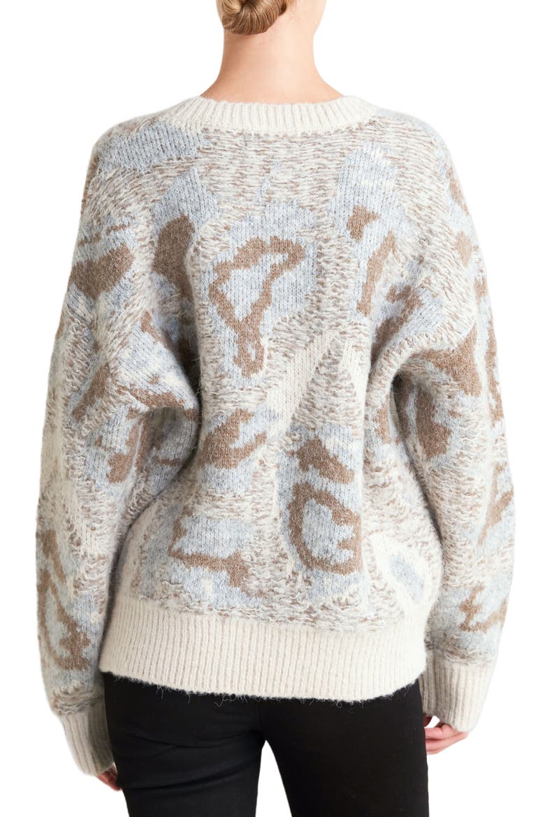 Intarsia Pattern Crewneck Sweater, Alternate, color, CREAM/ HEATHER GREY