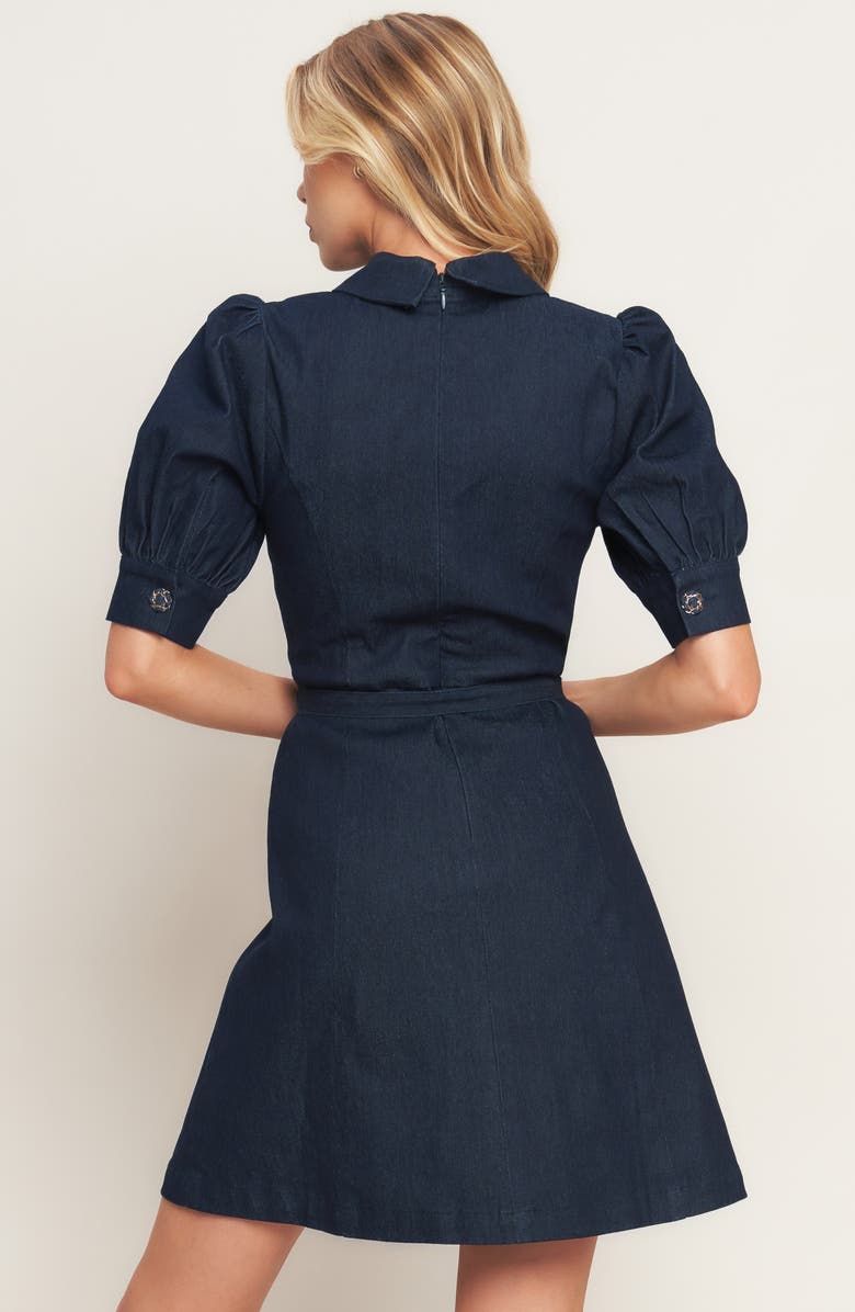 FLYING TOMATO Puff Shoulder Denim Minidress, Alternate, color, Dark Indigo