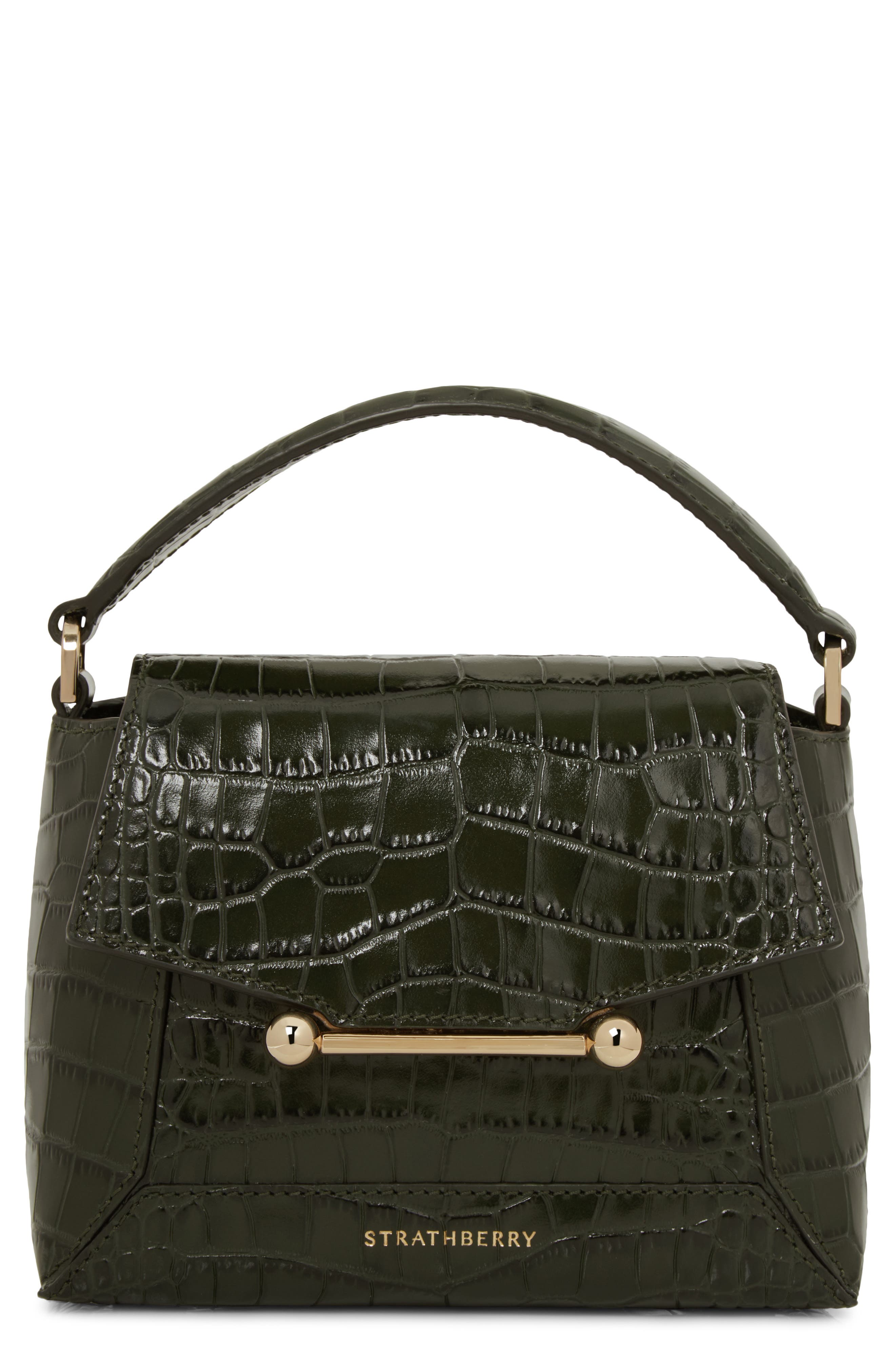 Nano Mosaic Croc Embossed Leather Handbag, Main, color, FOREST