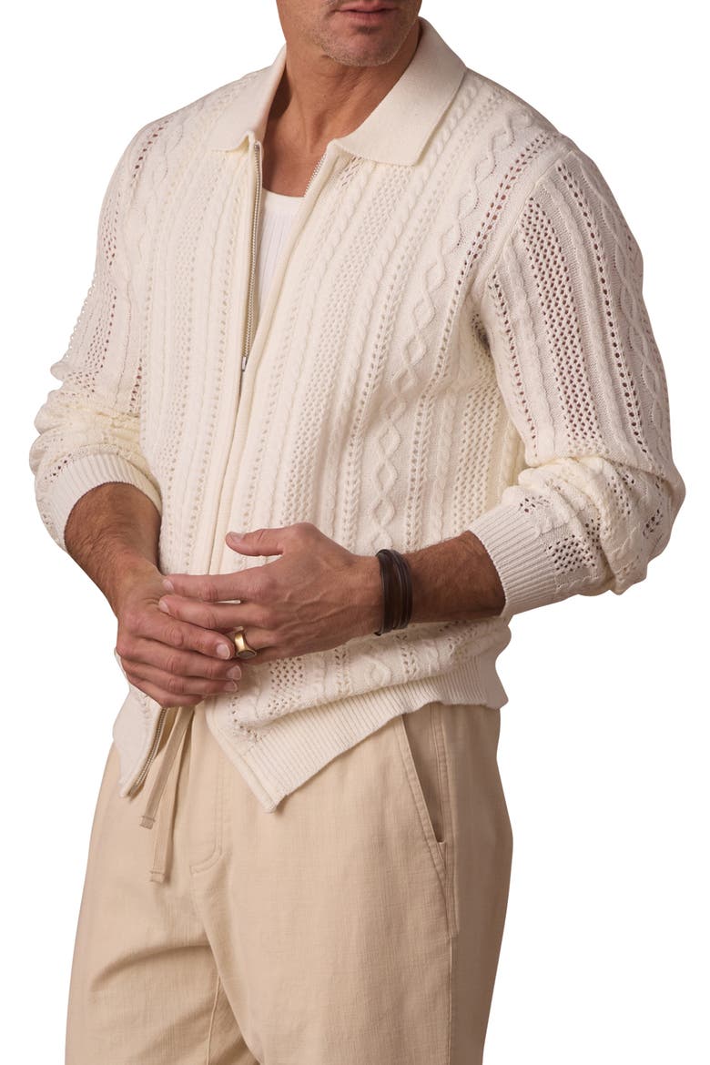 Cable Stitch Zip Front Cardigan, Alternate, color, IVORY