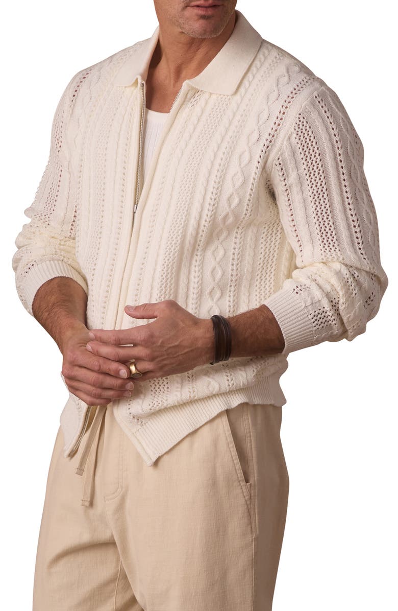 The Normal Brand Cable Stitch Zip Front Cardigan, Alternate, color, Ivory