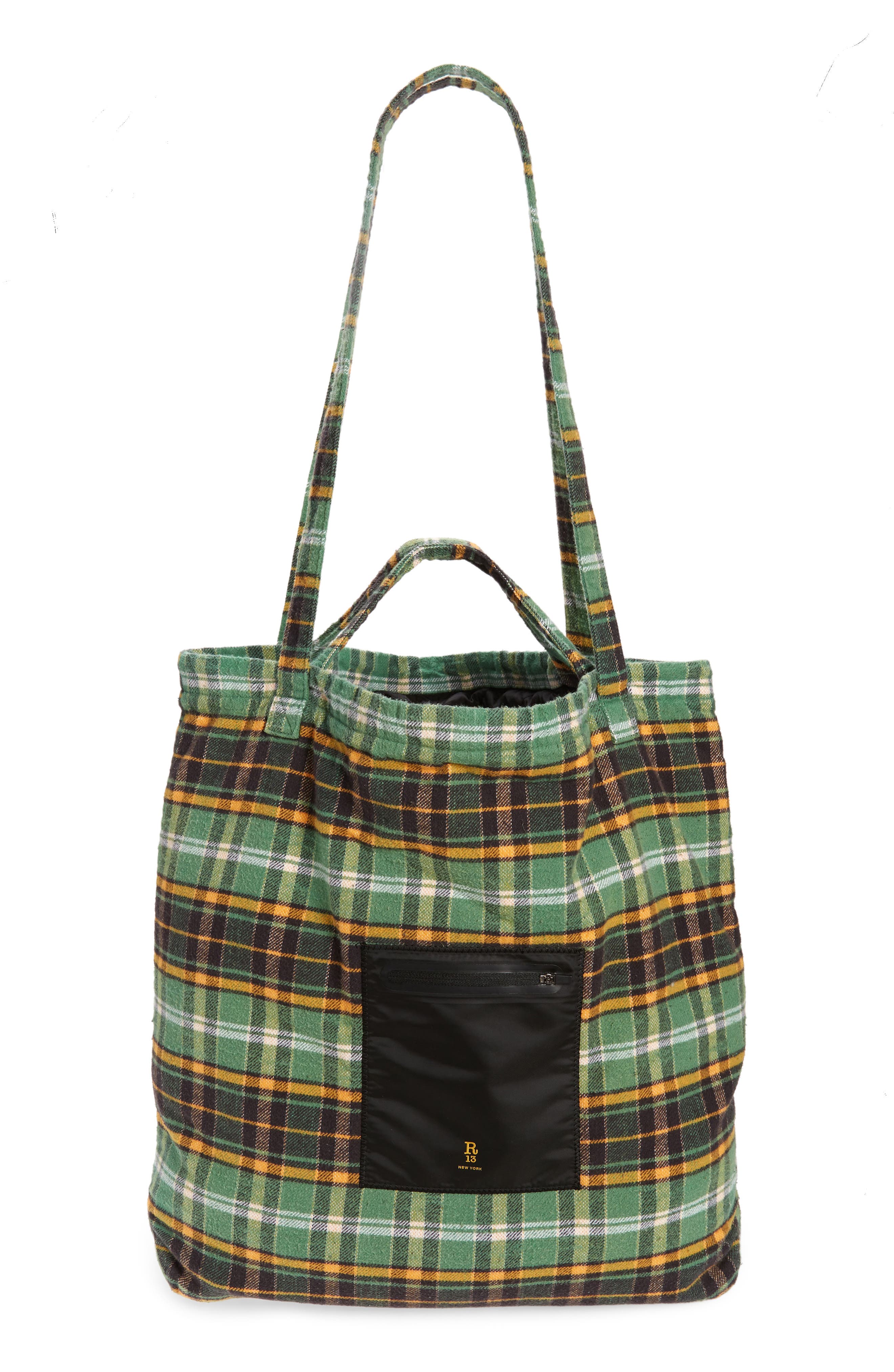 R13 Oversize Plaid Cotton Flannel Tote, Main, color, 