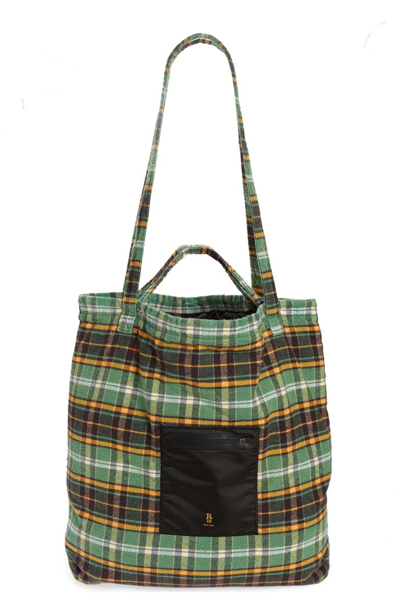 R13 Oversize Plaid Cotton Flannel Tote, Main, color,