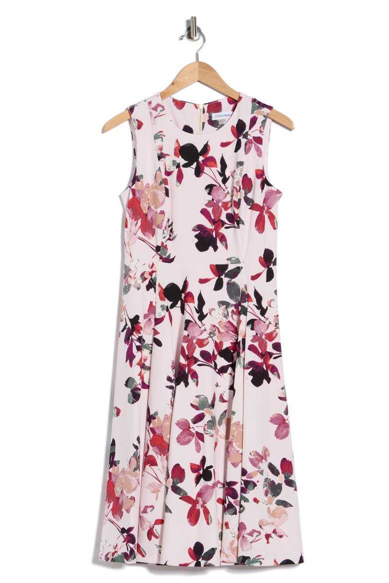 Floral Sleeveless Fit & Flare Midi Dress, Main, color, BLUSH MULTI
