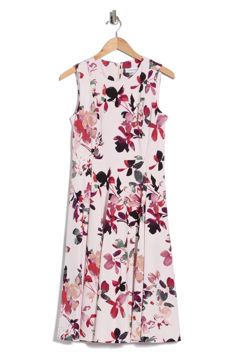 Calvin Klein Floral Sleeveless Fit & Flare Midi Dress, Main, color, Blush Multi