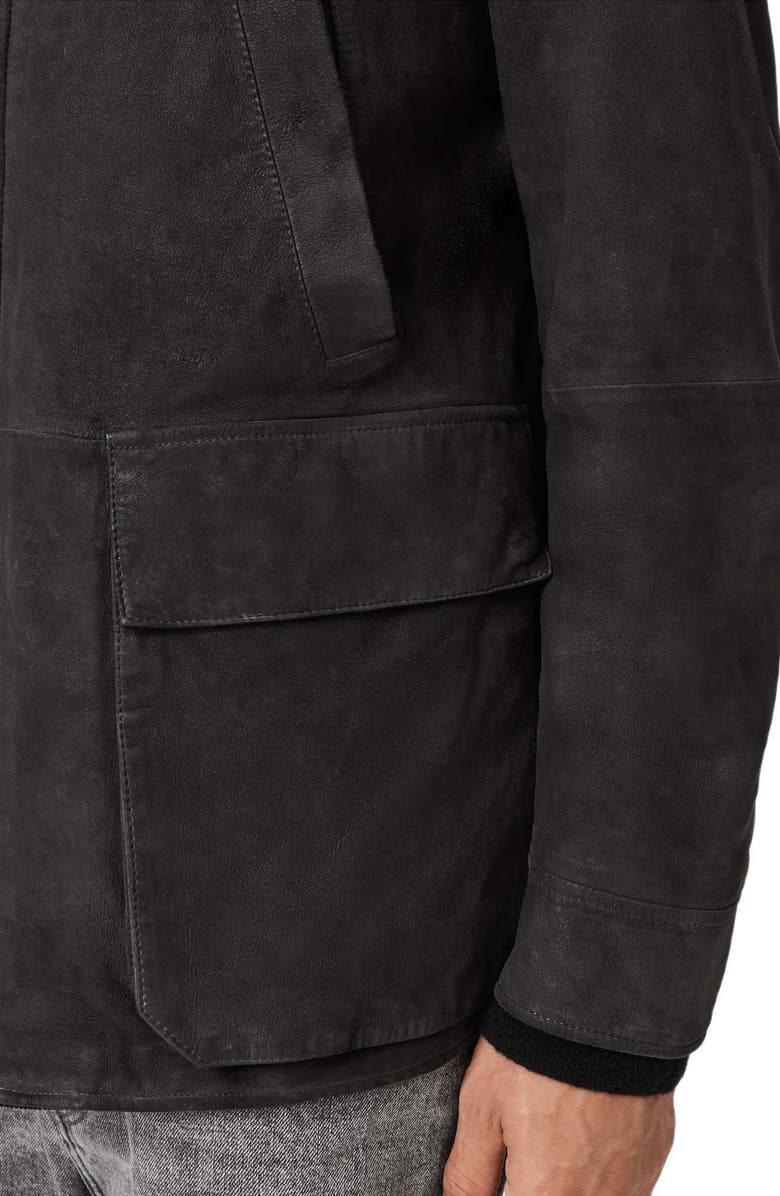 AllSaints Bolton Waxed Suede Coat, Alternate, color, Washed Black