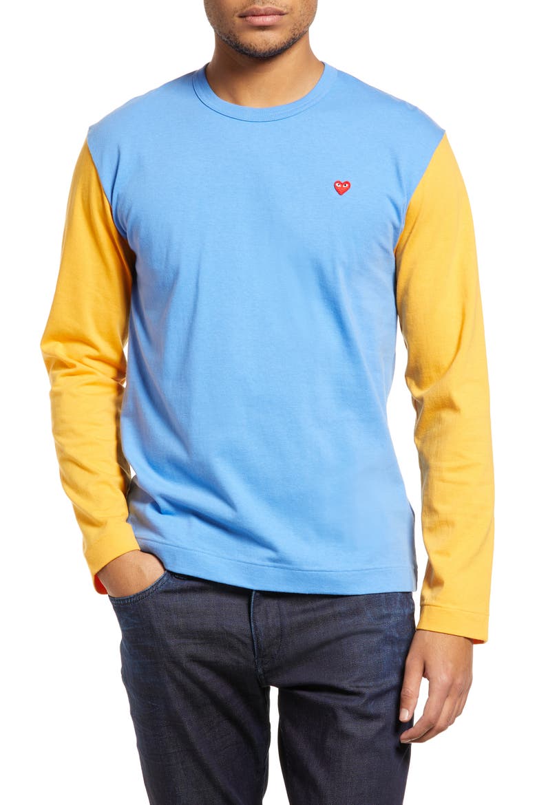 Colorblock Long Sleeve Cotton T-Shirt, Main, color, BLUE/ YELLOW