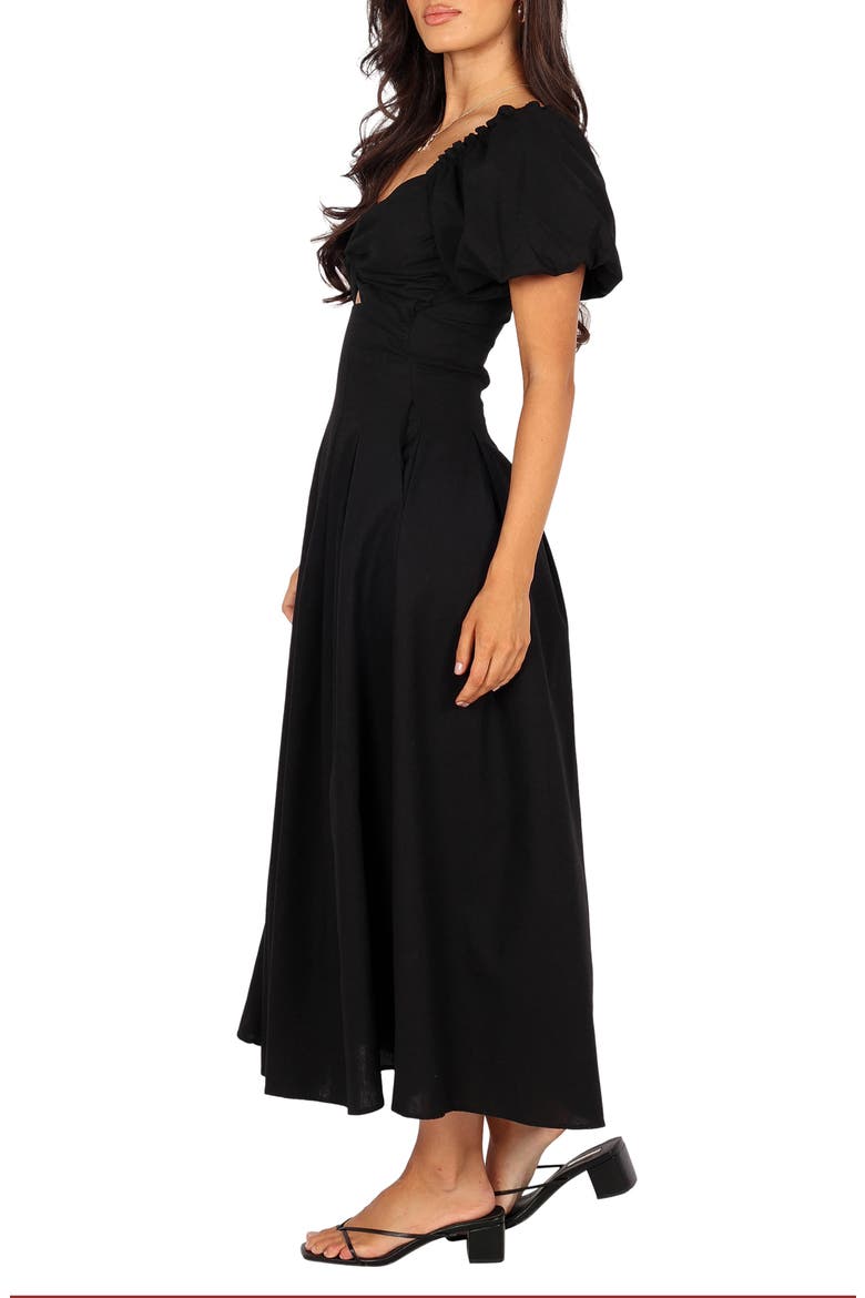 Maria Cutout Puff Sleeve Midi Dress, Alternate, color, BLACK