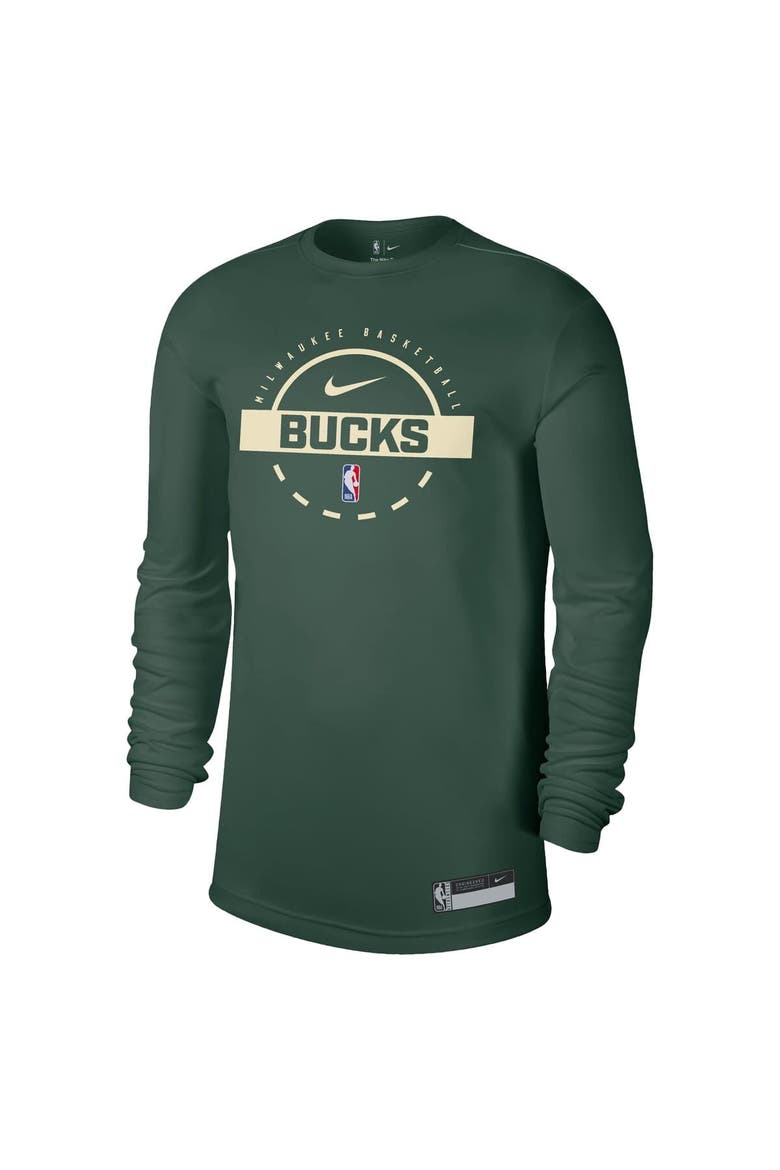 Men's Nike Hunter Green Milwaukee Bucks 2025/26 On-Court Flare Performance Practice Long Sleeve T-Shirt, Alternate, color, Hunter Green