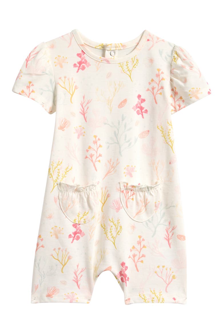 Kids' Melody Print Puff Sleeve Organic Cotton Romper, Main, color, SEA BLOOM