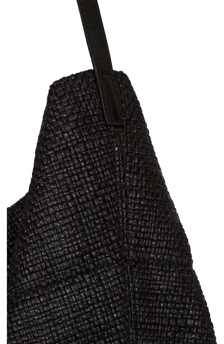 Balmain Track tote bag in raffia and calfskin, Alternate, color, Black