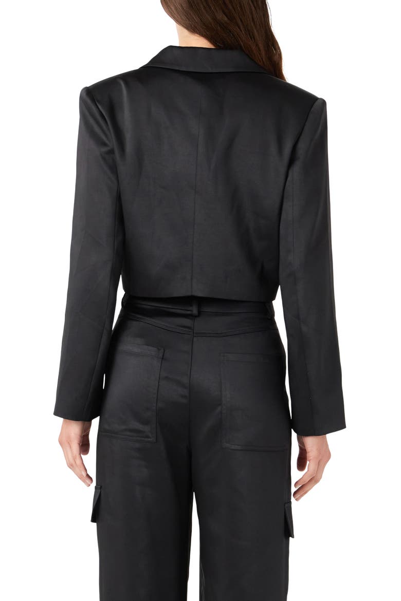 Crop Satin Blazer, Alternate, color, BLACK